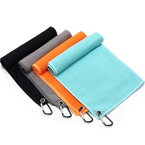 Remagr 4 Pack Golf Towel Microfiber - color: Black, Gray, Orange, Light Blue