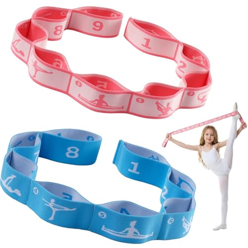 Slim Panda 2 PCS Stretch Strap for Kids Gymnastics Multi-Loop Elastic Strap for Ballet, Latin, Dance, Yoga, Children Flexibility Training & Exercise Resistance Yoga Band- 8 Loops - color: Red & Blue
