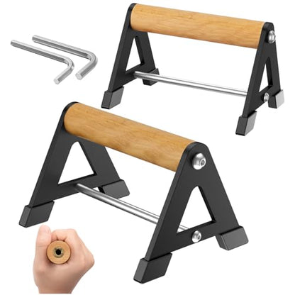 Push Up Stand, Pushup Handles for Strength Training, Heavy-duty Stainless Steel Push Up Bars Gym Exercise Equipment, Hold Up to 500lbs, 1 Pair - color: Wood handle Black