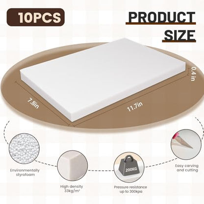 Multi Purpose XPS Foam Board, 10 Pack 11.7x7.8x0.4in Polystyrene Craft Foam | Rigid and Easy to Shape,DIY Modeling Art Projects, Party Decoration, Cosplay Prop Production, Carve,Heat Insulation - size: 11.7x7.8x0.4in-10pcs
