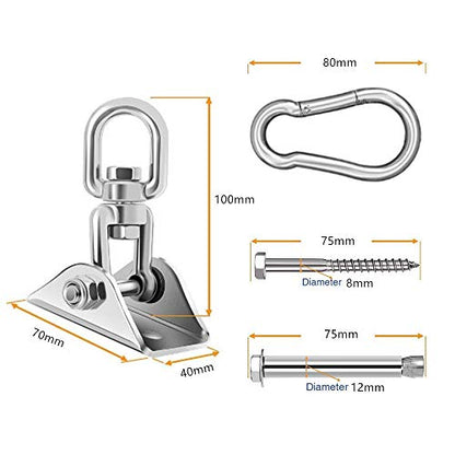 Hammock Hanging Kit 360° Rotating Hanging Chair Hardware 1000 lb Capacity - color: Silver, size: 2