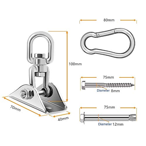 Hammock Hanging Kit 360° Rotating Hanging Chair Hardware 1000 lb Capacity - color: Silver, size: 2