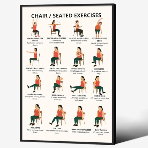 Chair Yoga Chart Exercise Poster Seated Exercises for Seniors and Beginners Canvas Wall Art Gym Yoga Room Living Room Bedroom Decor 8x12 Inch Black Framed Laminated Gentle Seated Exercise Charts Print - color: Yoga Wall Art, size: 12"L x 8"W, style: Black
