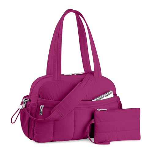 TOPDesign Travel Duffel Bag for Women, Puffer Gym Bag Sports Tote with Wet Pocket, Carry On Weekender with Luggage Sleeve (Dark Purple) - color: Dark Purple