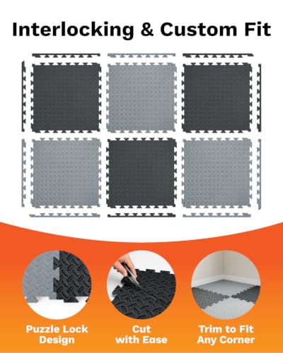 AIRHOP Upgraded 0.79" Extra Thick 48 Sq Ft High-Density Eva Foam Exercise Gym Mats, 12 Pcs Large Interlocking Puzzle Floor Tiles (24"x24") for Home Gym - color: Black/Gray