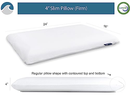 Bluewave Bedding Slim Gel Memory Foam Pillow for Stomach, Back and Side Sleepers - Therapeutic Design for Spinal Alignment, Better Breathing and Enhanced Sleeping (4-Inches Height, Standard) - size: 4"H (Standard), style: Gel Memory Foam
