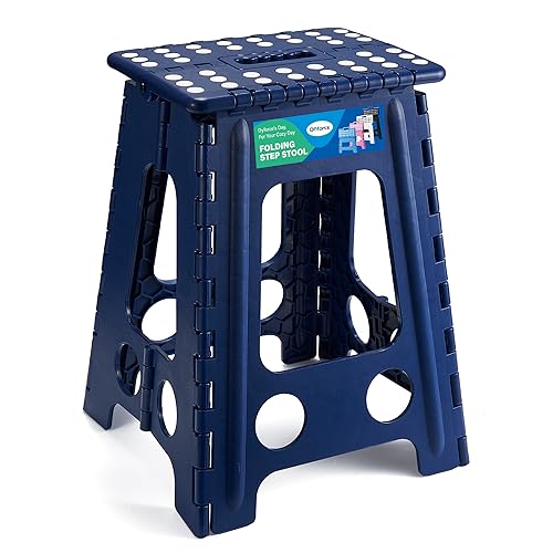 Dyforce Folding Step Stool 17.5 Inch,400lbs Foldable Step Stool for Adults | Step Stool Foldable Blue,Non-Slip Plastic Stepping Stool with Carry Handle,Lightweight for Bathroom Kitchen Bedroom Garden - color: Royal Blue, size: 17.5inch
