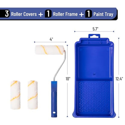 Bates- Paint Tray Set, Paint Roller Kit, 5 pcs, 4 Inch Blue Tray & Frame, Small Paint Roller Set for House Painting Supplies - style: Blue Microfiber 4", 5 pcs