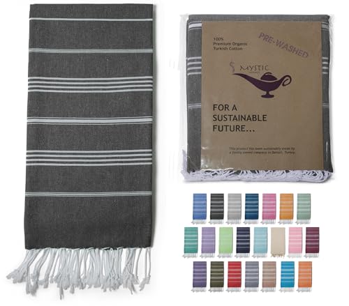 Turkish Beach Towel 100% Organic Cotton Extra Large Oversized (39 x 71 Inches) Quick Dry Sand Free Light Weight Prewashed for Bath Beach Gym Yoga Travel Towel Blanket (Charcoal) - color: Charcoal