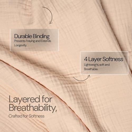 Salt Earth 100% Cotton Gauze 55"X75" Twin 4 Layered Blanket- Parchment | Premium Muslin Blanket for Couch,Bed,Living,Summer Lightweight, All Seasons Blankets & Throws, Boho,Travel & Skin Friendly - color: Parchment, size: 55"X75" Twin