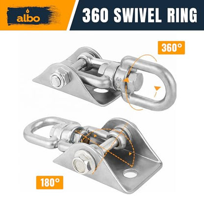 Albo Heavy Duty Ceiling Swing Mount Bracket with 360° Swivel & Locking Carabiner, 2650 LBS, Hammock Chair, Porch Swing, Yoga Swing, Punching Bag Ceiling Hanger, Wood Beam & Concrete Hardware Kit - color: Silver, size: 1 Piece