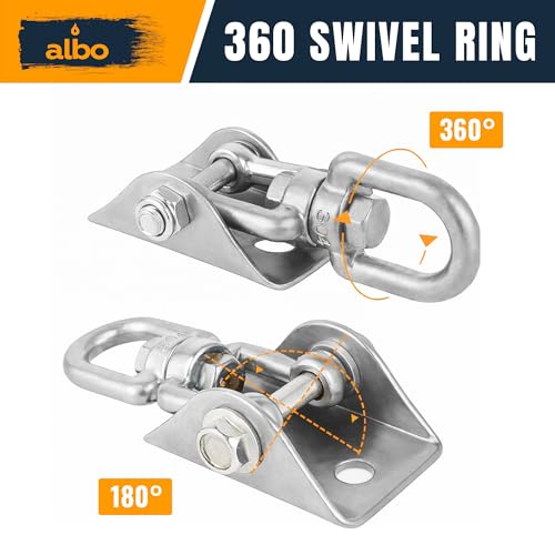 Albo 1,202kg(2600파운드) 튼튼한 스윙 행거 4팩, 360° 회전 천장 마운트, 해먹 의자 및 현관 스윙 하드웨어, TRX, 요가 스윙 및 펀칭백 천장 마운트 목재 빔 및 콘크리트용 - color: 실버, size: 4개