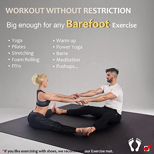 GXMMAT Large Yoga Mat 12'x6'/10'x6'/6'x8'(7mm) | Extra Thick Workout Mats for Home Gym &Garage Flooring,Comfortable Barefoot Non-Slip Wide Exercise Mat for Pilates,Stretching - color: Black Real, size: 6*8 FT
