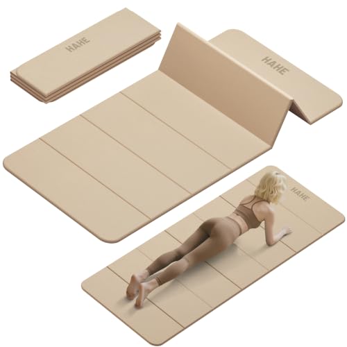 HAHE Foldable Yoga Mat 74"Lx32"Wx1/3"Thick, Folding Exercise Mats - color: Cream