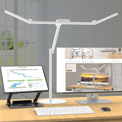 Led Desk Lamp with Atmosphere Lighting, Rotatable Tall Architect Desk Lamp for Home Office with Swing Arm, 24W Bright Auto Dimming Adjustable Computer Light with Base for Table - color: White