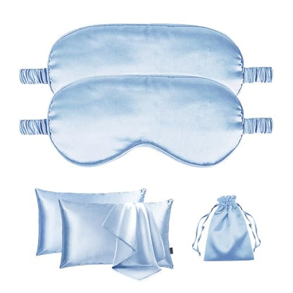 5Pcs Silky Sleep Mask Eye Masks Breathable Soft Satin Pillowcases Set for Sleeping Similar to Silk Pillowcase Travel Gift - color: Azure-queen Size
