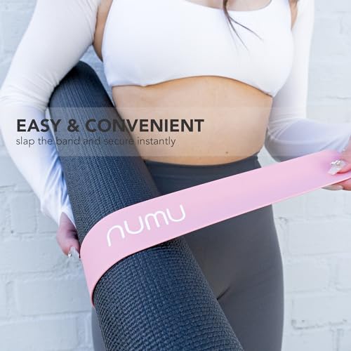 Numu Yoga Mat Strap Slap Band - Easy Snap On to Keep Exercise Mat Tightly Rolled and Secured for Yoga Mat Storage and Travel - color: Pink