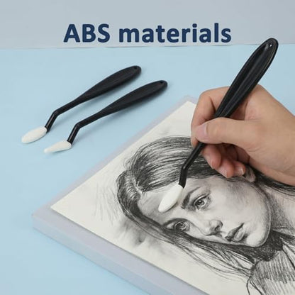 44 Pcs Art Blending Sponges, Practical Blending Stumps for Drawing, Oil Pastel Blendings Tools for Charcoal Pencil Drawing Highlighting Shadowing, 2 Head with 40 Replacement Heads Types