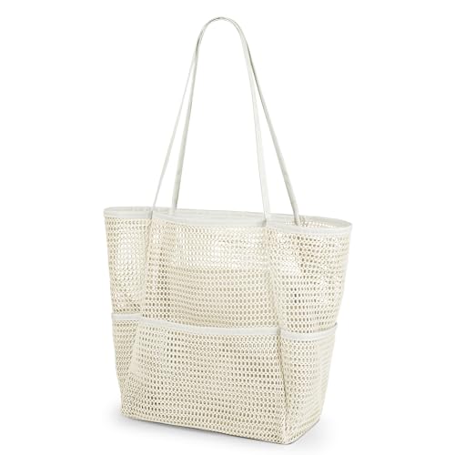 Iioscre Beach Bag for Women, Causal Hobo Handbags with Zipper Inner Pocket - color: Beige-001