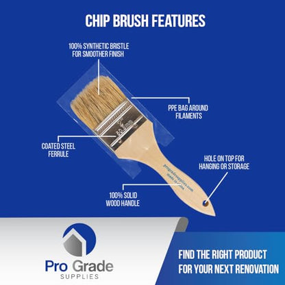 Pro Grade Chip Brushes, Disposable Paint Brushes, Assorted Sizes, 24 Piece | Natural bristle, wood handle | 4 widths, 6 of each | For stain, varnish & glue | Cabinets, furniture, crafts - size: 24Pc. Var.
