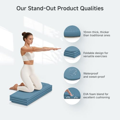 PAIDU Foldable Yoga Mat 10mm Thick, 75"x26" Non-Slip Fitness Exercise Mat - color: Blue Gray
