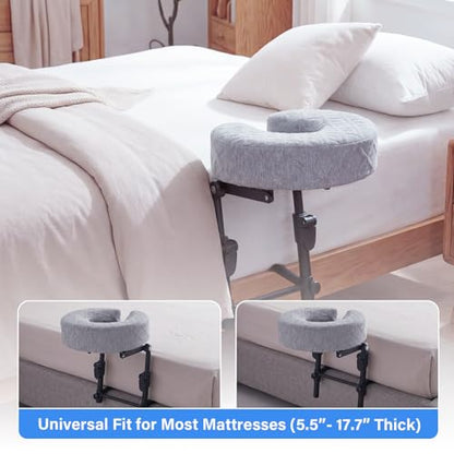 Portable Massage Headrest for Bed, Easy-Install Adjustable Face Cradle with Memory Foam for Couples, Home‑Spa Experience,Fits 6-17” Mattress, Grey
