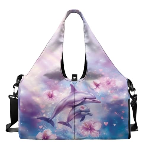 Gym Bag with Yoga Mat Holder Large Tote Bag With Multi Pockets for Women Men Dry Wet Separated Pocket Carryall Yoga Tote Bag for Pilates Travel Workout Office - color: Cherry Blossom