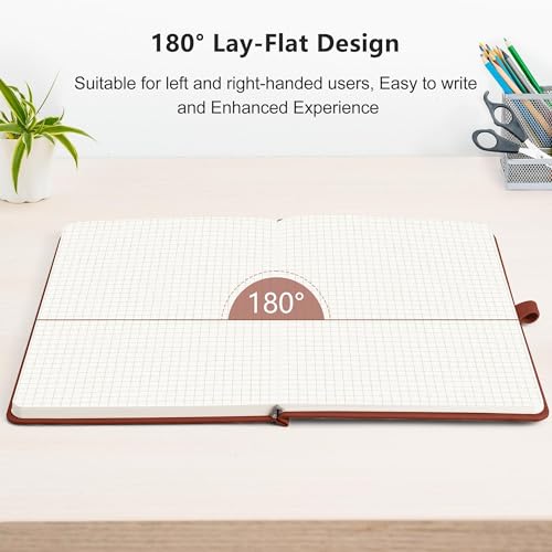 RETTACY Graph Grid Paper Notebook, 192 Pages, A5 Size (5.7'' x 8.3'') | 5 Squares per Inch, Leather Hardcover, 100 GSM Thick Paper, for School, Students, Math, Engineering (Brown) - color: Brown, style: Grid