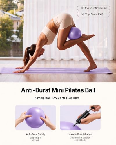 PAETA Pilates Ring Set – 14” Magic Circle (38 lbs Resistance), 9.8” Pilates Ball, 5 Resistance Bands, and Exercise Guide Included for Home Workouts - color: purple
