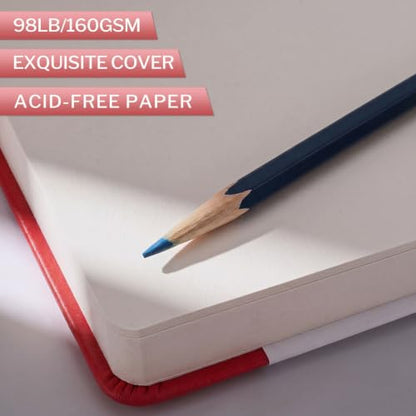 Hardcover Pocket Sketchbook, 5" × 5", 80 Sheets Small Sketch Book, Red | 160gsm Acid-Free Paper, Elastic Closure, Ribbon Bookmark, Compact Travel Size for Sketching & Journaling - color: Red