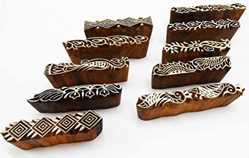 CraftsofIndia® Border Pattern Henna Mehendi Print Wooden Block Stamps (Set of 10 | - size: 10 Pcs