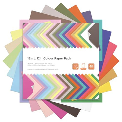 12x12 Scrapbook Paper 48 Sheets 120 gsm 32 lb Brights Pastels & Brights 24 Color Cardstock Paper for Cricut Maker, Scrapbooking, Paper Crafting