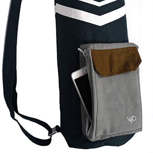 Open Road Goods Eco Friendly Yoga Mat Bag | Organic Yoga Bag For Extra Wide Mats | Yoga Mat Carrier for Men & Women: Full Zip, Adjustable Carry, Pockets, 100% Cotton Canvas - color: Blue and Grey