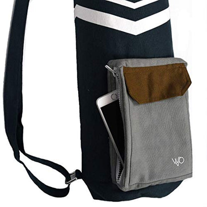 Open Road Goods Eco Friendly Yoga Mat Bag | Organic Yoga Bag For Extra Wide Mats | Yoga Mat Carrier for Men & Women: Full Zip, Adjustable Carry, Pockets, 100% Cotton Canvas - color: Blue and Grey