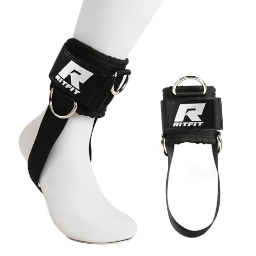 RitFit Kickback Ankle Straps Padded Ankle Strap for Cable Machine,Strong Hook and Loop,Reinforced 3 D-Ring, Adjustable Comfort fit Neoprene - Premium Ankle Cuffs to Enhance Abs, Glute & Leg Workouts | Padded Neoprene, Extra Under-Foot Strap, Hook & Loop,
