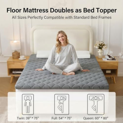 DOWNSTORIA Japanese Floor Mattress, Futon Mattress Roll Up Tatami Mat with Handle,Twin Size, Grey(39x75)