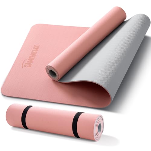 Umineux Non Slip Yoga Mat 72"x24" Exercise & Fitness Mat For Women and Men | 6MM & 10MM Thick, Pilates Mat with Carry Strap, Great for Home Workout, Yoga, Exercise and Pilates - color: Parfait Pink & Gray, size: 6MM