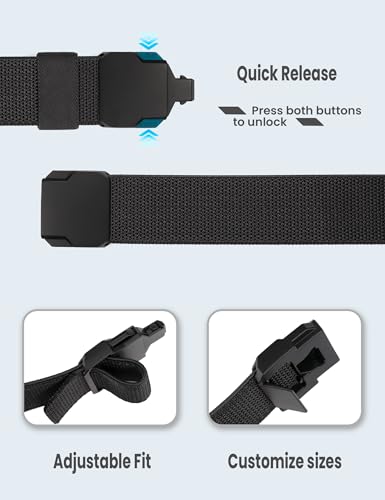 GEIT Stretch Nylon Belt,1 3/8" Elastic Belt with Quick Release Buckle - color: P/Black, size: Waist 35"-38" (Length45")