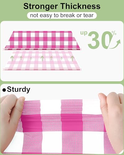 Smiry 8 Packs Gingham Disposable Table Cloth, 54 x 108 Inch Waterproof Plastic Tablecloth, Rectangle Hot Pink and White Checkered Table Covers for Party, Birthday, Picnic, Banquet - color: Hot Pink and White, size: 54"x108" (Pack of 8)