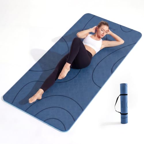 EaseUp Large Yoga Mat 73x35.5x0.4",10mm Thick Non-Slip for Home Workout - color: Blue/sky blue