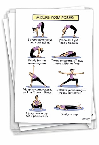 NobleWorks Yoga Birthday Cards Pack of 3 Humorous Birthday Greeting Cards with Envelopes (1 Designs, 3 Each) Midlife Yoga Poses for Men and Women C7312BDG-C3x1 - style: Midlife Yoga Poses