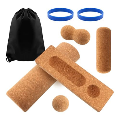Natural Cork Balance Board Kit, 4-in-1 Foot & Ankle Strengthener Kit, Balance Trainer with Massage Roller & Ball, Toe Resistance Bands, Portable Balances Trainer for Home, Office