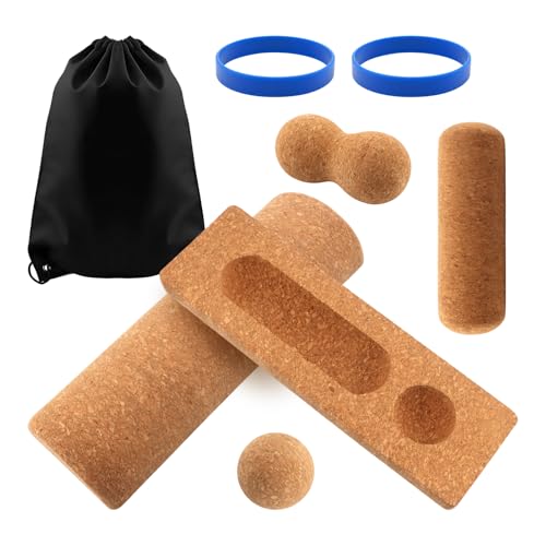 Natural Cork Balance Board Kit, 4-in-1 Foot & Ankle Strengthener Kit, Balance Trainer with Massage Roller & Ball, Toe Resistance Bands, Portable Balances Trainer for Home, Office