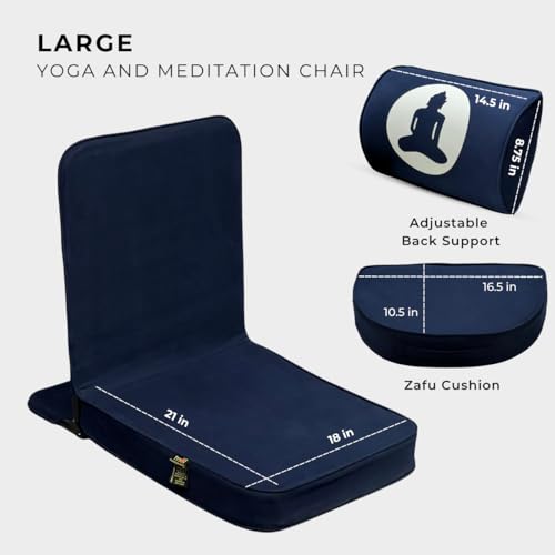 Friends Of Meditation 4-in-1 Folding Buddha Chair – Ergonomic Yoga Seat with Half-Moon Zafu, Detachable Lumbar Support & Carry Case – Navy Blue - color: Navy Blue