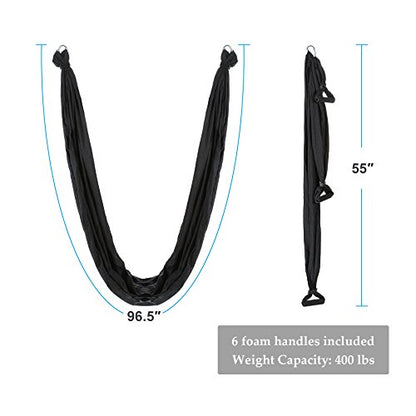 ZELUS Aerial Yoga Swing Sling Strong Yoga Hammock Kit Set Trapeze Inversion Equipment Include 2 Extensions Straps and Ceiling Mounting Kit - color: Black