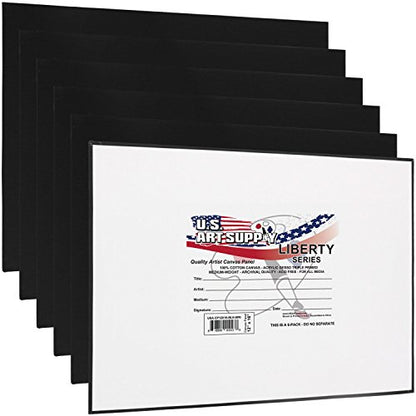 U.S. Art Supply 12 X 16 Inch Black Art Canvas Board Panels 6 Pack - 8 Ounce Heavyweight Cotton Acid Free Canvases for Painting Acrylics and Watercolor (1 Case of 6 Single Canvas Painting Panels) - size: 12" x 16"