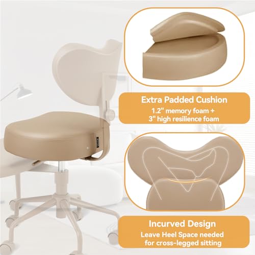 Pipersong Meditation Cross Legged Chair PRO, ADHD Chair with Height Adjustable Backrest, Criss Cross Desk Use with Footrest and Wheels for Home Office, Flexible Design for Fidgety Sitters, Tan | Height Adjustable Ergonomic Backrest, Memory Foam Cushion, E