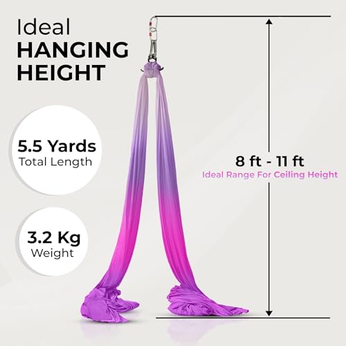 LOTUS78 Aerial Yoga Hammock 5.5 Yards (198 Inches) – Premium Aerial Silk Swing for Antigravity Fitness, Inversion Therapy, Strength & Flexibility | Purple | Yoga Trapeze for Home & Studio - color: Mix color