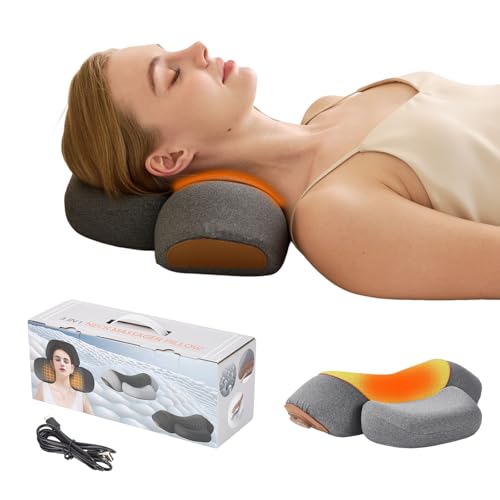 3-in-1 Neck Massager Pillow with Heat - Deep Tissue Vibration Massage & Cervical Traction for Neck Pain Relief, Portable Rechargeable Neck Hump Corrector (Rechargeable)