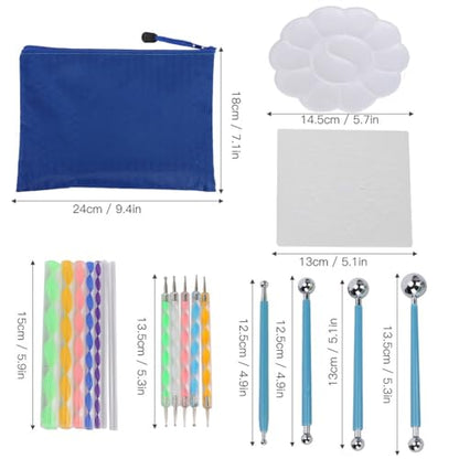 Anu Limen Mandala Dotting Tools Set, 20 Piece Rock Painting Kit with Acrylic Rods, Stencil, Paint Tray, Storage Bag